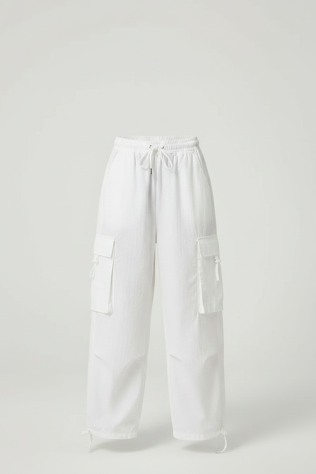 Pantalon Parachute Blanc Cargo Décontracté Ample Fille - Toile - vue 3