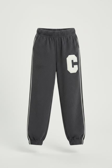Pantalon Parachute Côtelé Gris Lettre C Enfant - Cordé - vue 3