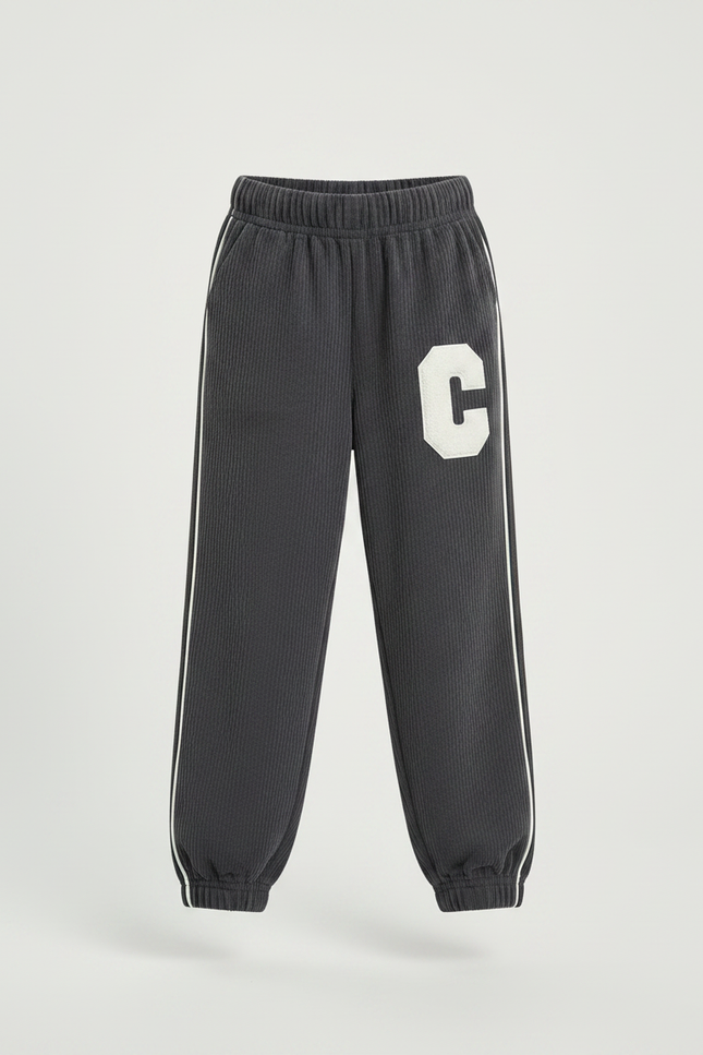 Pantalon Parachute Côtelé Gris Lettre C Enfant - Cordé - vue 3