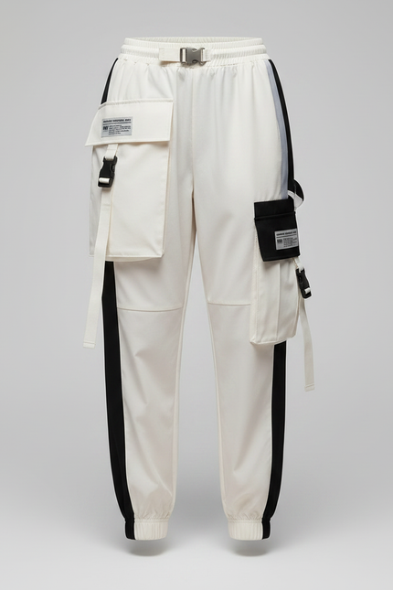 Pantalon Parachute Blanc Cargo Bicolore Techwear Femme - Polyester - vue 3