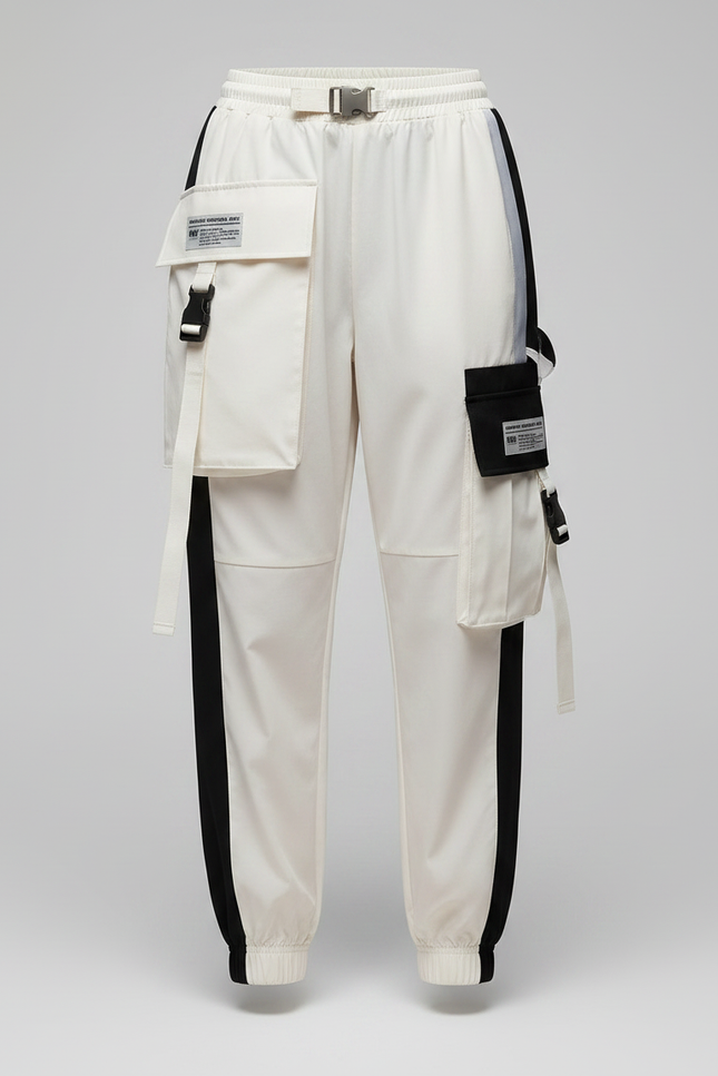 Pantalon Parachute Blanc Cargo Bicolore Techwear Femme - Polyester - vue 3