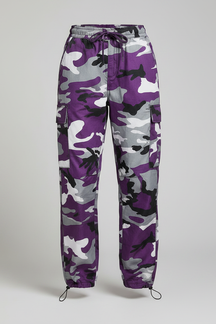 Pantalon Parachute Camouflage Violet Cargo Ample Femme - Polyester - vue 3