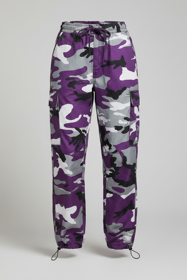 Pantalon Parachute Camouflage Violet Cargo Ample Femme - Polyester - vue 3