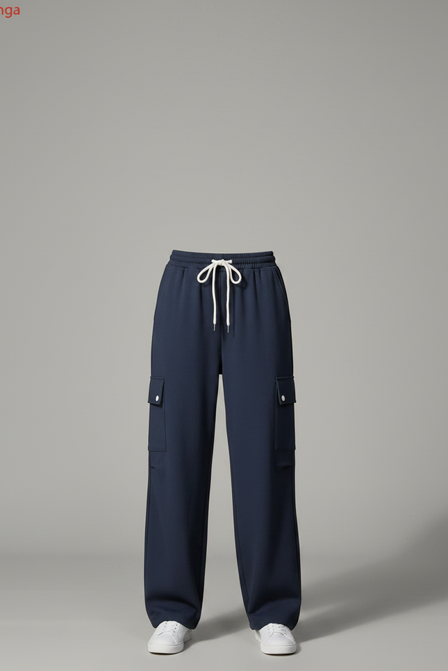 Pantalon Parachute Bleu Marine Ample Cargo Cordon - Polyester - vue 3