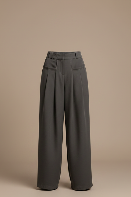 Pantalon Parachute Gris Ample Taille Haute Décontracté Femme - Polyester - vue 3