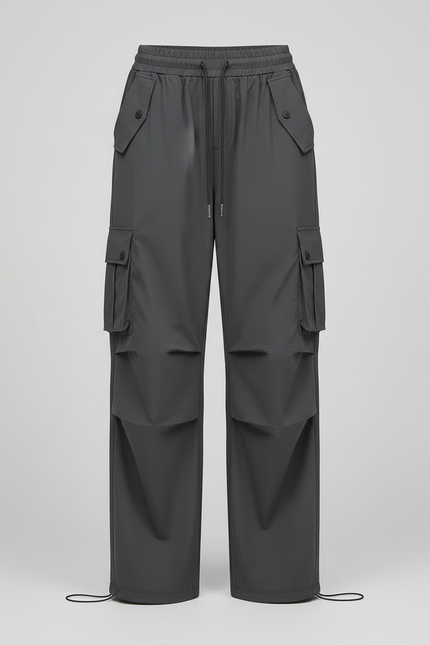 Pantalon Parachute Gris Femme Ample Cargo Décontracté - Polyester - vue 3