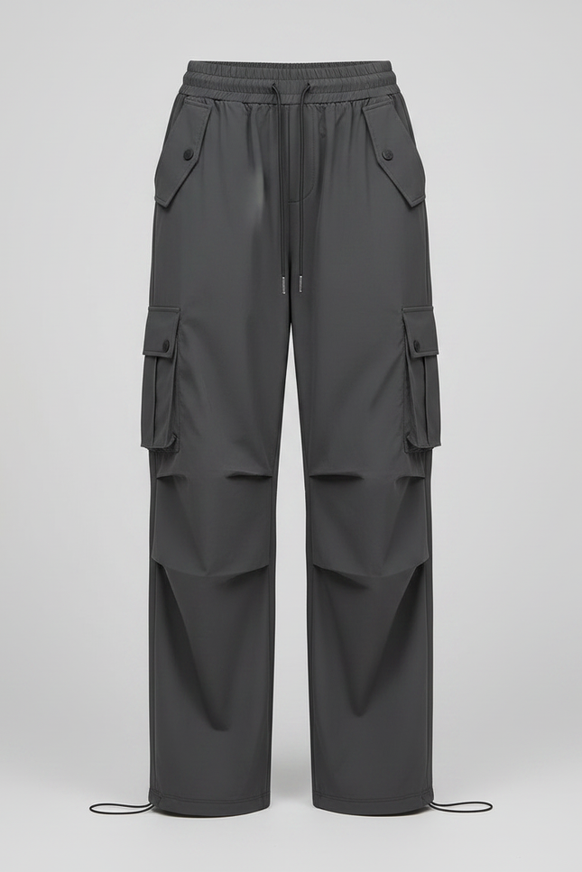 Pantalon Parachute Gris Femme Ample Cargo Décontracté - Polyester - vue 3