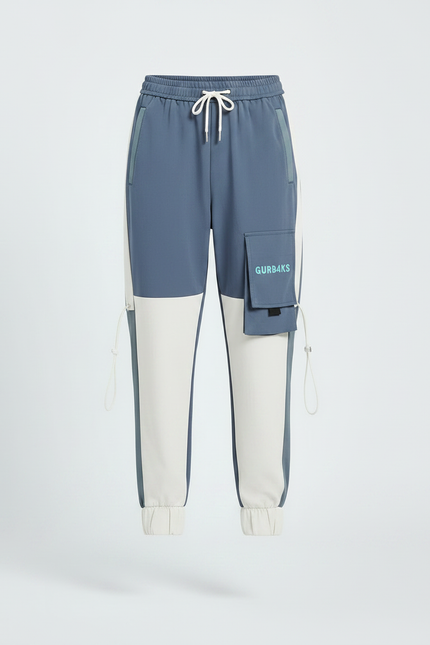 Pantalon Parachute Bicolore Cargo Ample Streetwear Femme - Bleu Polyester - vue 3