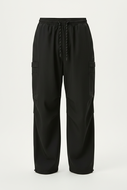 Pantalon Parachute Noir Ample Cargo Streetwear Décontracté - Polyester - vue 3
