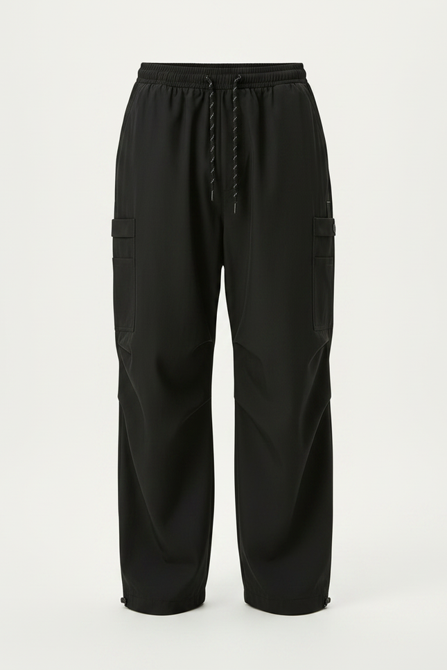 Pantalon Parachute Noir Ample Cargo Streetwear Décontracté - Polyester - vue 3