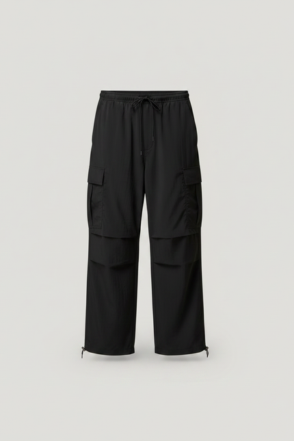 Pantalon Parachute Noir Cargo Ample Homme Polyester - vue 3