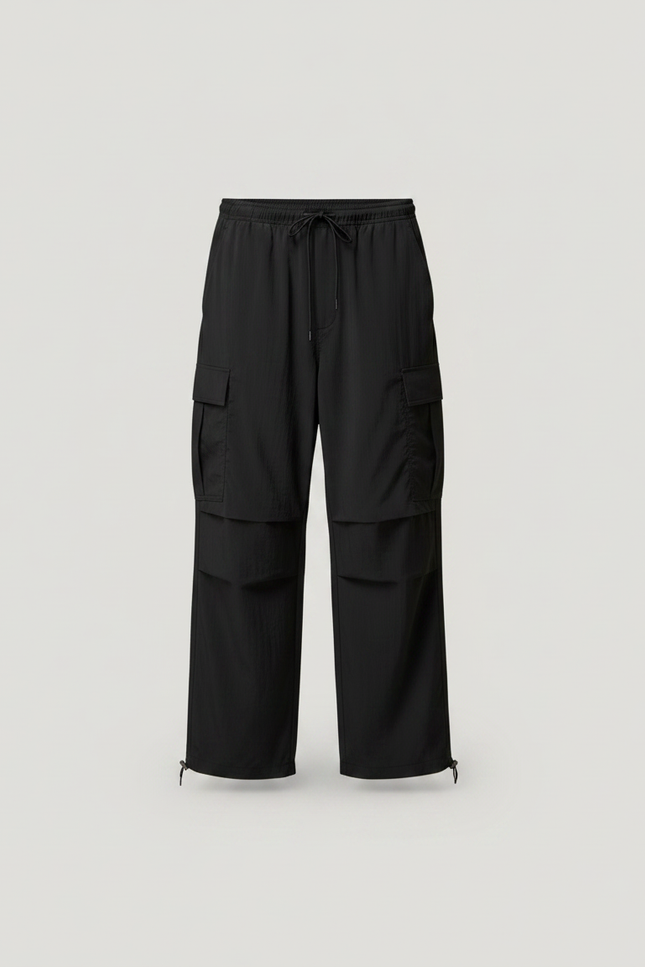 Pantalon Parachute Noir Cargo Ample Homme Polyester - vue 3