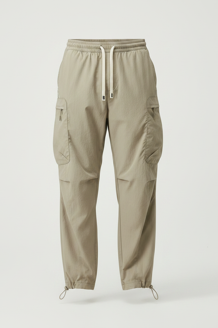 Pantalon Parachute Kaki Cargo Ample Léger Cordon Homme - Polyester - vue 3