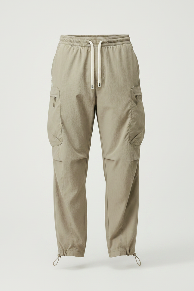 Pantalon Parachute Kaki Cargo Ample Léger Cordon Homme - Polyester - vue 3