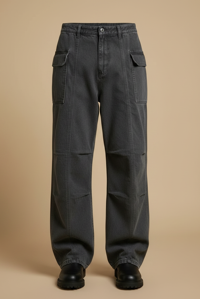Pantalon Parachute Gris Ample Plissé Décontracté Homme - Jean - vue 3