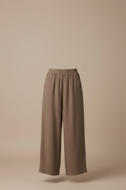 Pantalon Parachute Marron Lin Fluide Femme Décontracté - vue 3