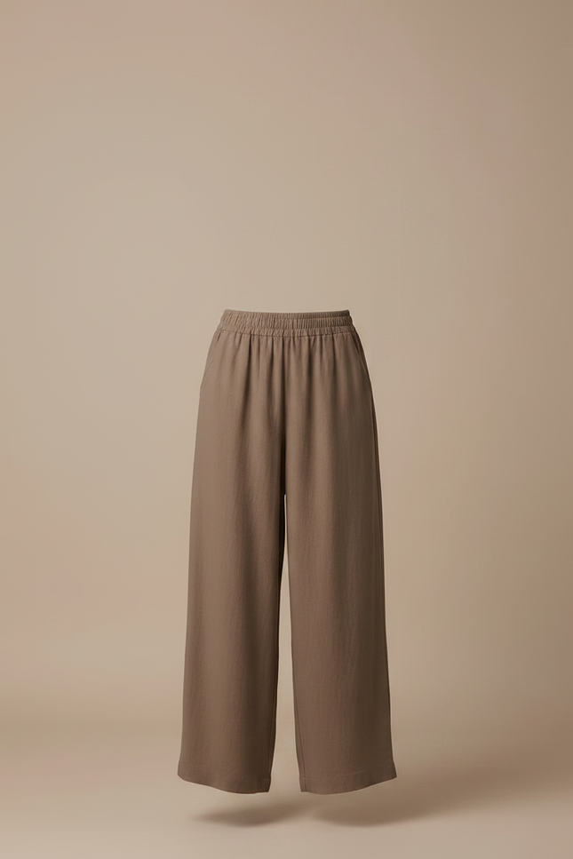 Pantalon Parachute Marron Lin Fluide Femme Décontracté - vue 3