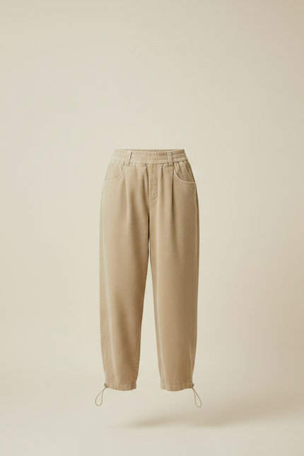 Pantalon Parachute Beige Côtelé Ample Décontracté Femme - Cordé - vue 3