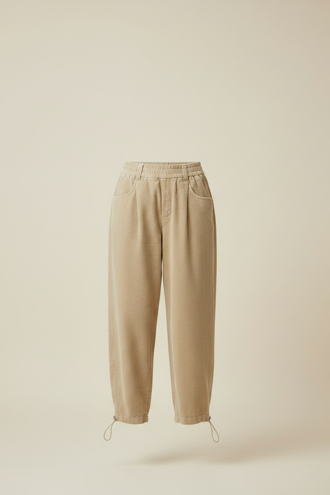 Pantalon Parachute Beige Côtelé Ample Décontracté Femme - Cordé - vue 3