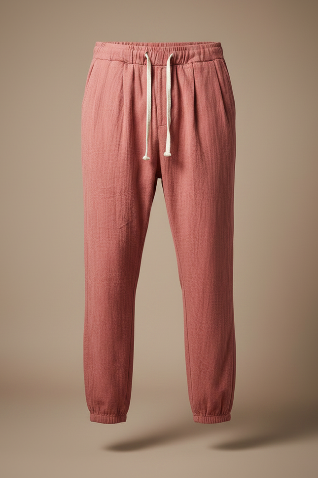 Pantalon Parachute Rouge Brique Lin Ample Décontracté Homme - vue 3