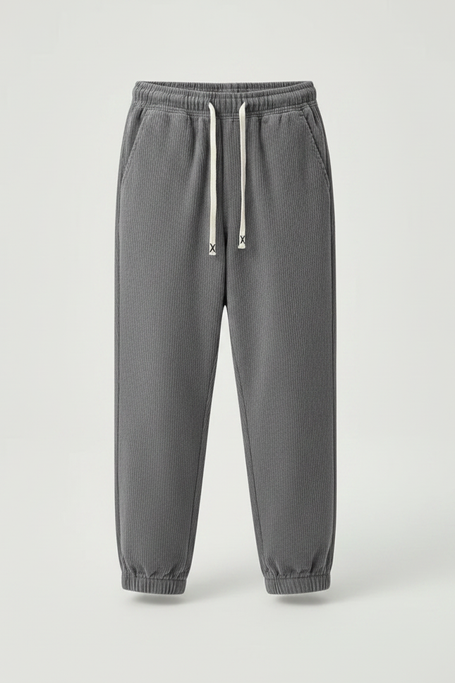 Pantalon Parachute Gris Côtelé Ample Enfant Décontracté - Cordé - vue 3