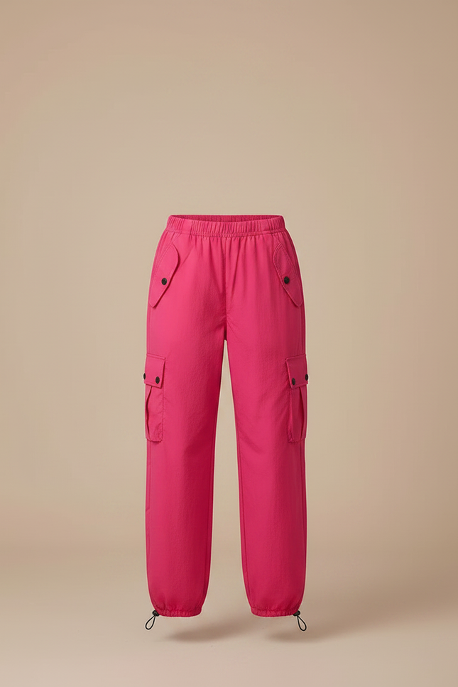 Pantalon Parachute Rose Vif Cargo Ample Confortable Femme - Polyester - vue 3