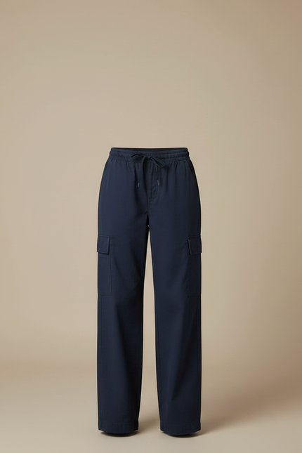 Pantalon Parachute Bleu Marine Ample Cordon Streetwear - Polyester - vue 3