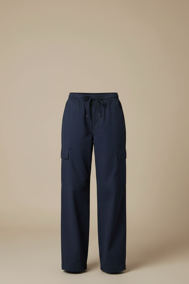 Pantalon Parachute Bleu Marine Ample Cordon Streetwear - Polyester - vue 3