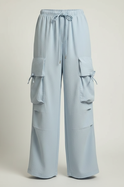 Pantalon Parachute Bleu Clair Cargo Ample Décontracté - Coton - vue 3