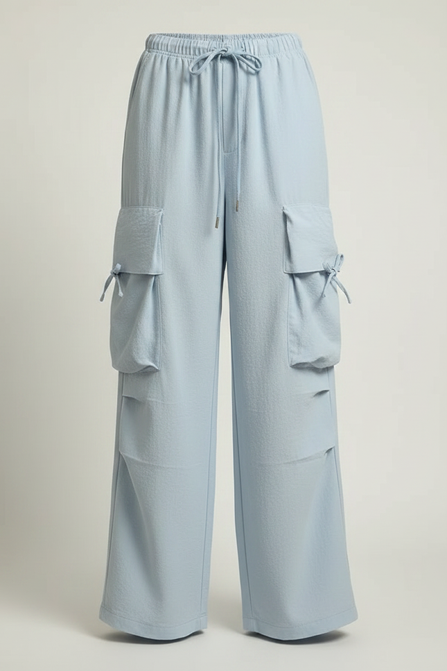 Pantalon Parachute Bleu Clair Cargo Ample Décontracté - Coton - vue 3