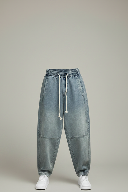 Pantalon Parachute Denim Ample Décontracté Homme Cordon - Bleu Jean - vue 3