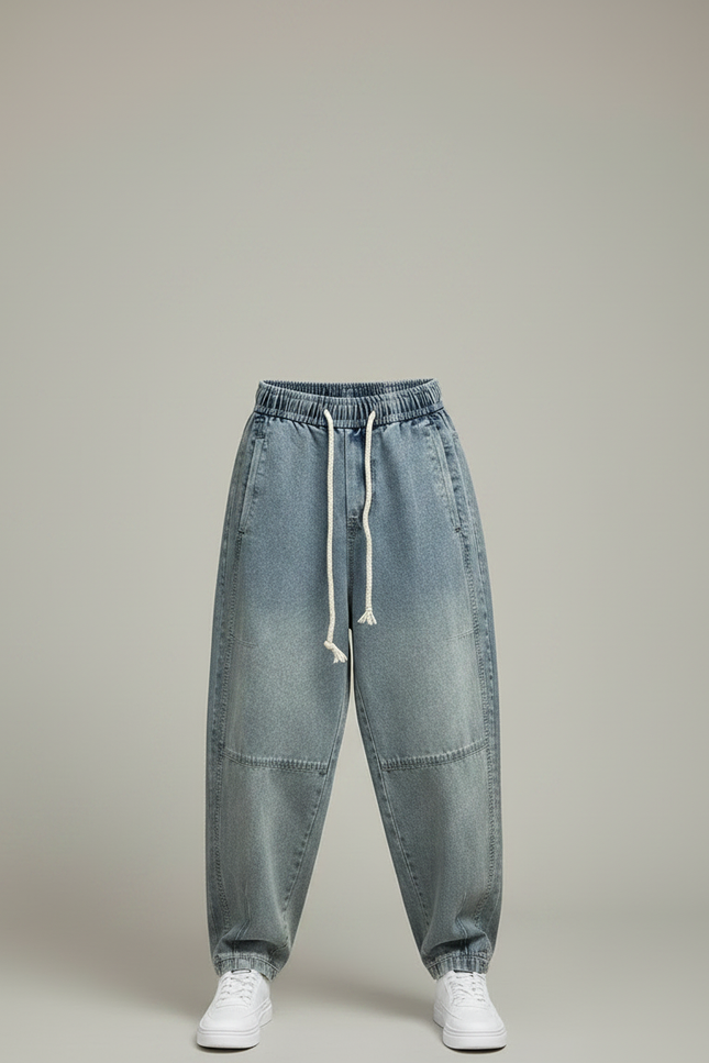Pantalon Parachute Denim Ample Décontracté Homme Cordon - Bleu Jean - vue 3
