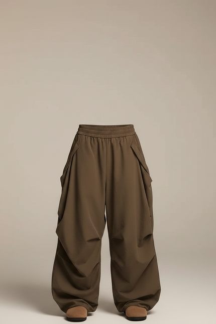 Pantalon Parachute Kaki Ample Fluide Cargo Femme - Polyester - vue 3