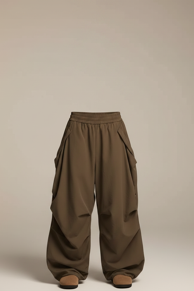 Pantalon Parachute Kaki Ample Fluide Cargo Femme - Polyester - vue 3