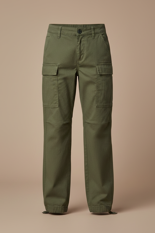 Pantalon Parachute Kaki Cargo Coton Multipoches Enfant - vue 3