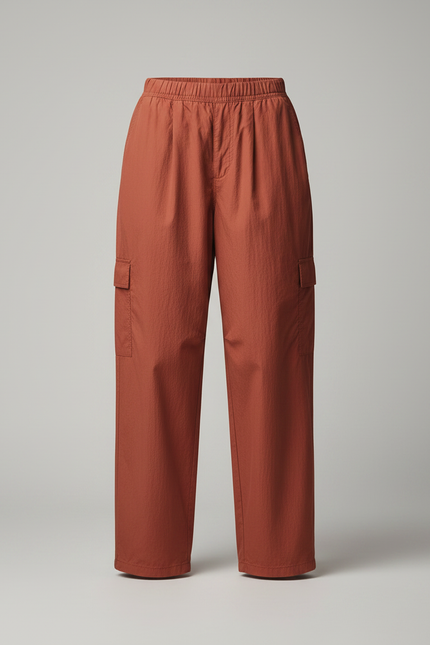 Pantalon Parachute Cargo Ample Fluide Marron Femme - Polyester - vue 3