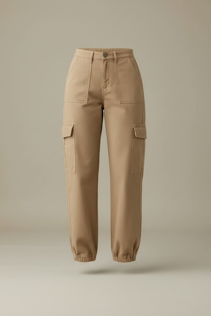 Pantalon Parachute Beige Cargo Ample Cordon Élastique - Toile - vue 3