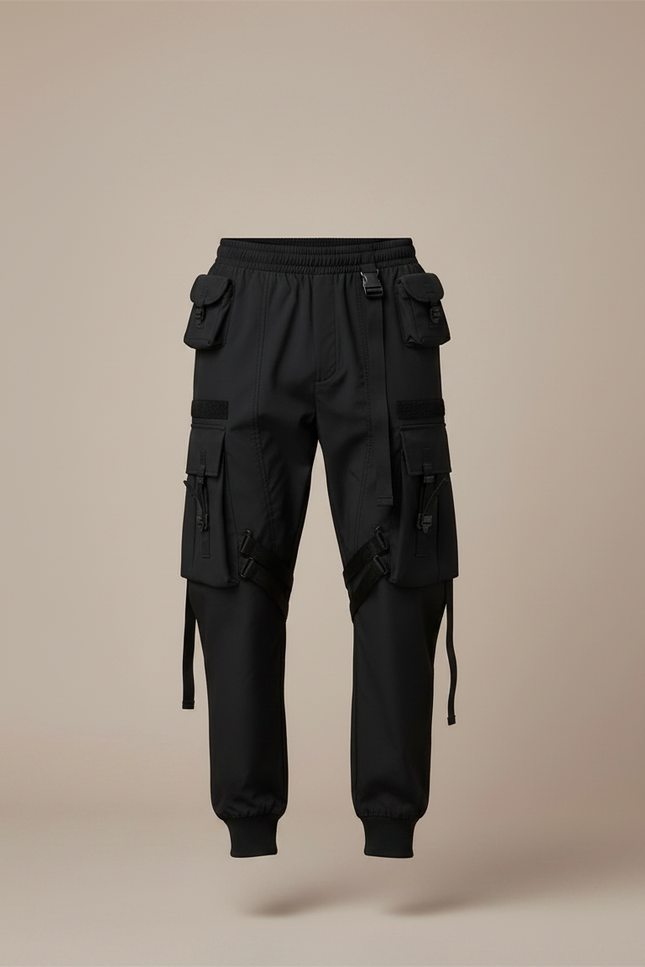 Pantalon Parachute Noir Cargo Homme Techwear - Polyester - vue 3