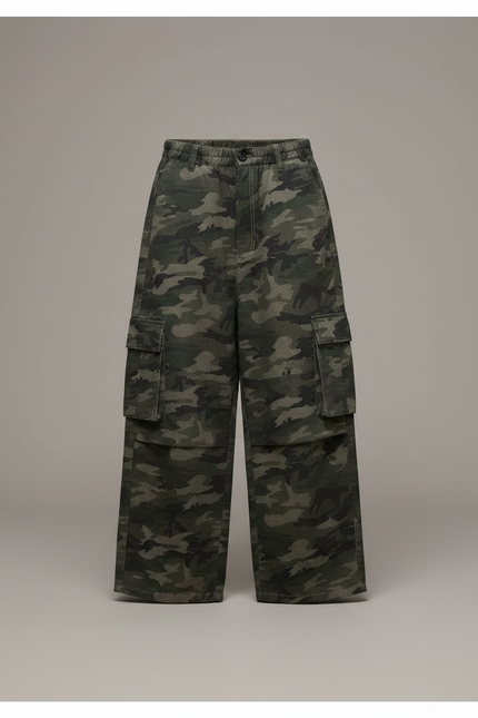 Pantalon Parachute Camouflage Cargo Ample Urbain Enfant - Kaki Toile - vue 3