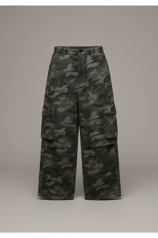 Pantalon Parachute Camouflage Cargo Ample Urbain Enfant - Kaki Toile - vue 3