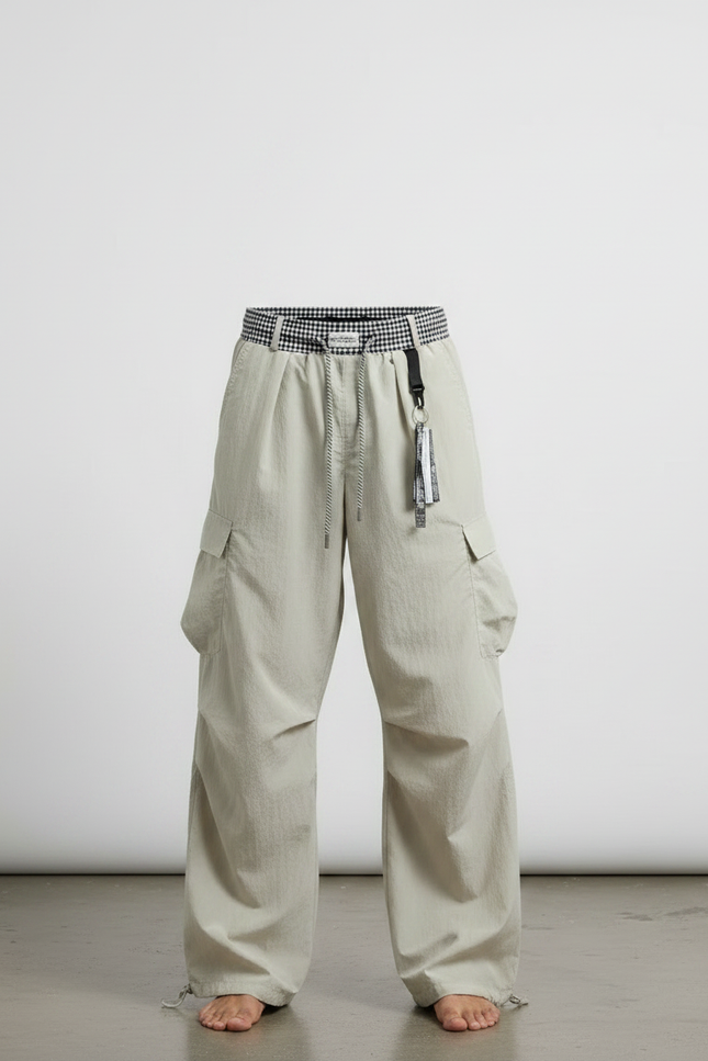 Pantalon Parachute Beige Ample Cargo Cordon Léger - Polyester - vue 3