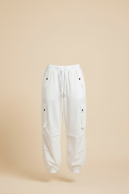 Pantalon Parachute Blanc Cargo Ample Femme Moderne - Polyester - vue 3