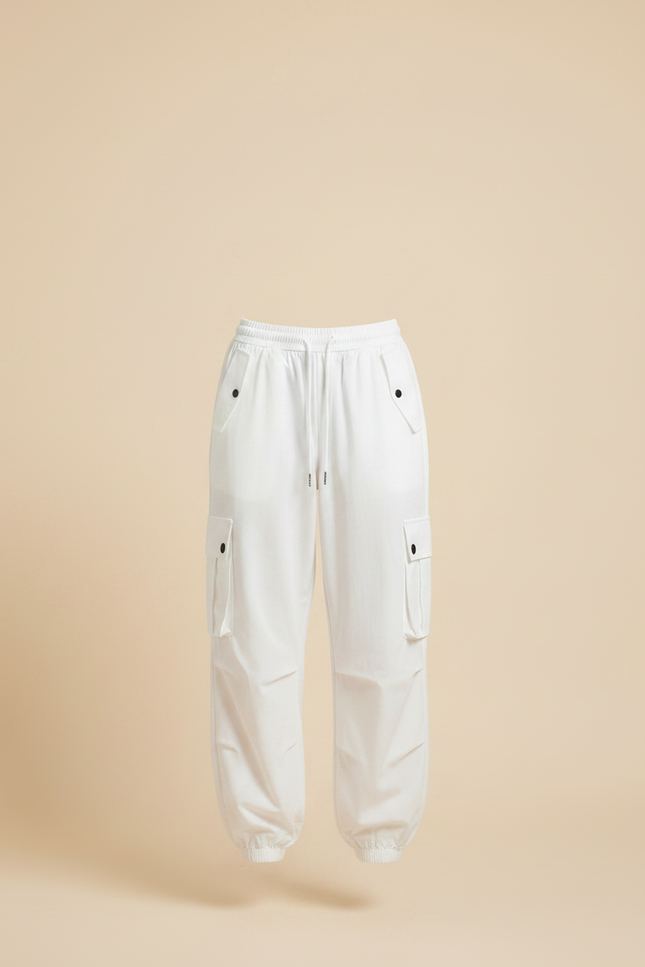Pantalon Parachute Blanc Cargo Ample Femme Moderne - Polyester - vue 3