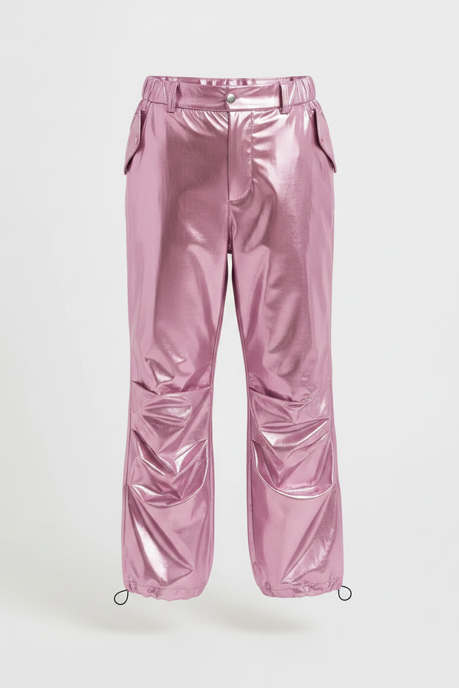 Pantalon Parachute Métallisé Rose Ample Brillant Enfant - Polyester - vue 3