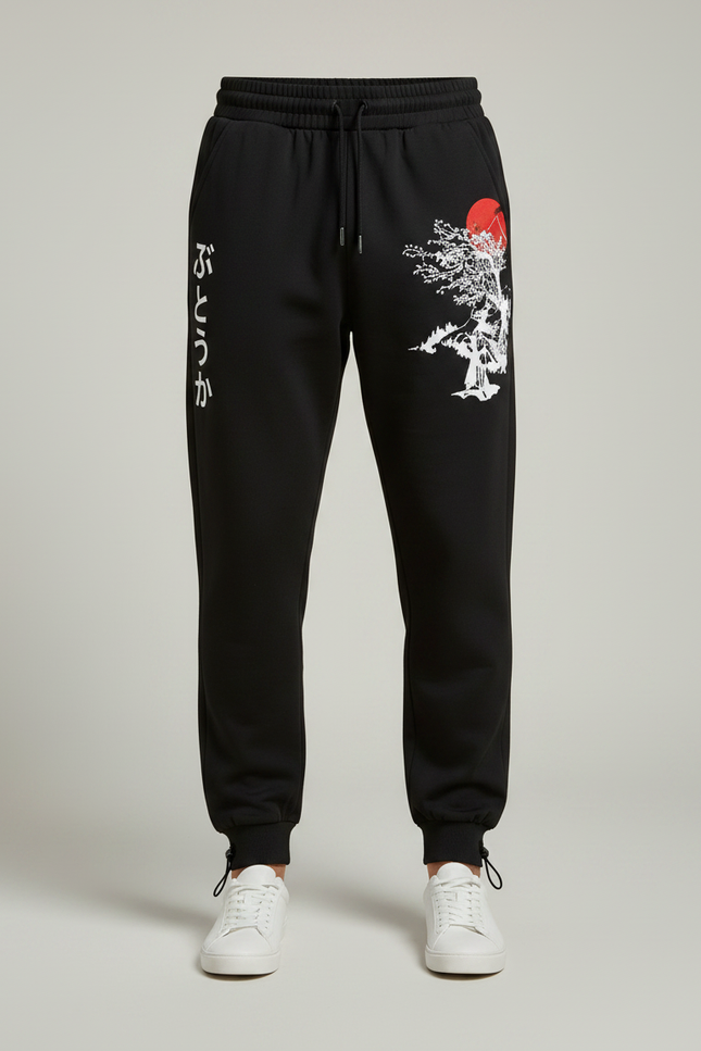 Pantalon Parachute Noir Ample Imprimé Streetwear Homme - Molleton - vue 3