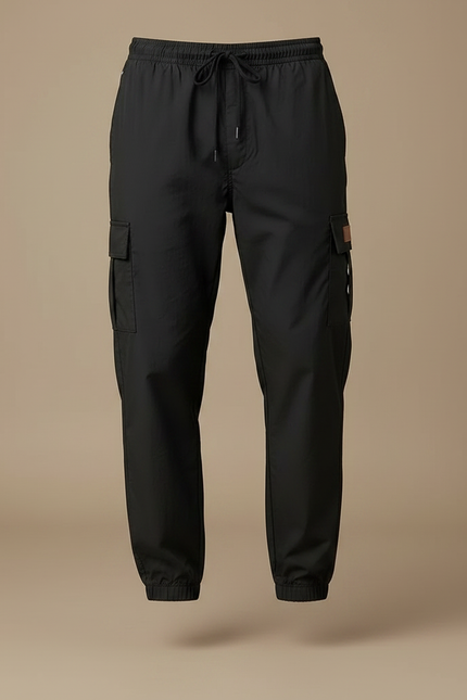 Pantalon Parachute Noir Cargo Cordon Fluide Homme - Polyester - vue 3