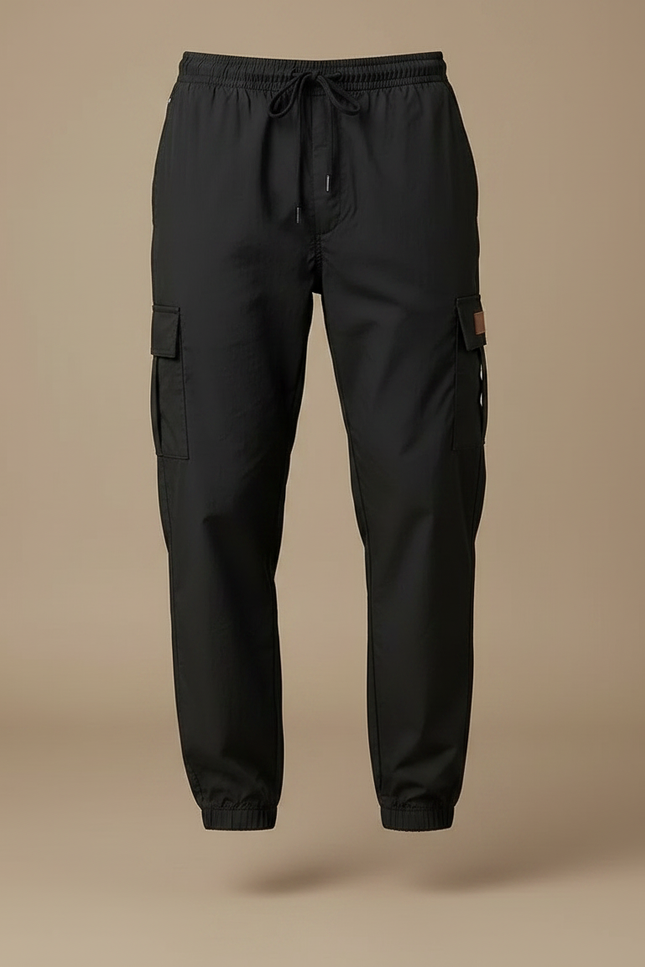 Pantalon Parachute Noir Cargo Cordon Fluide Homme - Polyester - vue 3