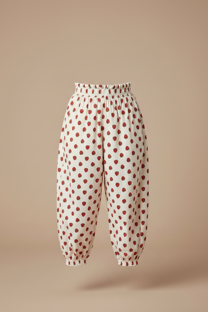 Pantalon Parachute Fraises Coton Ample Enfant Blanc - vue 3