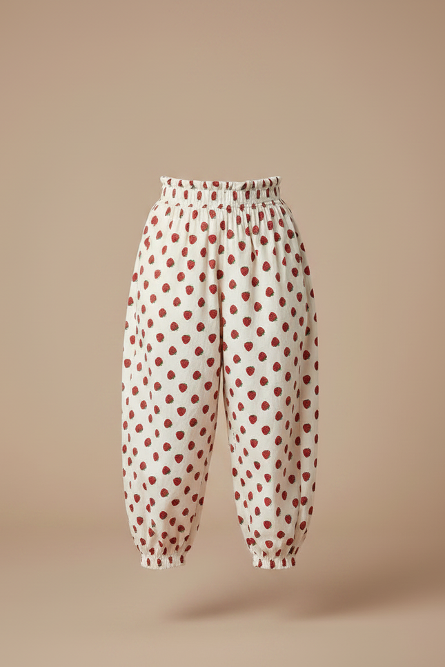 Pantalon Parachute Fraises Coton Ample Enfant Blanc - vue 3