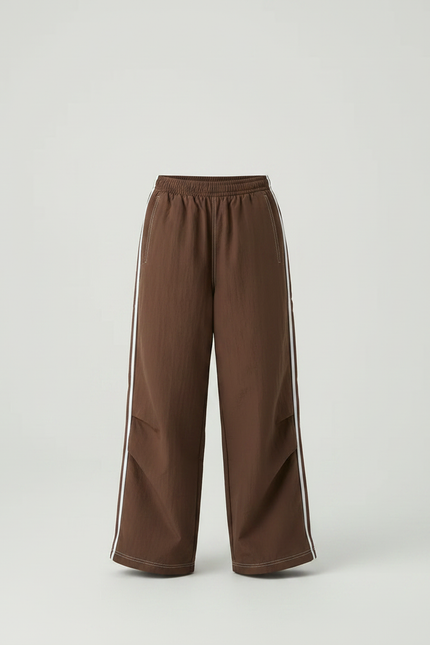 Pantalon Parachute Marron Ample Rayures Blanches - Polyester - vue 3